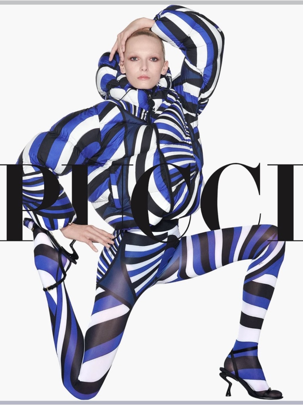 Emilio Pucci IRIDE PRINT TIGHTS Blue, White & Black Swirl Print Leggings